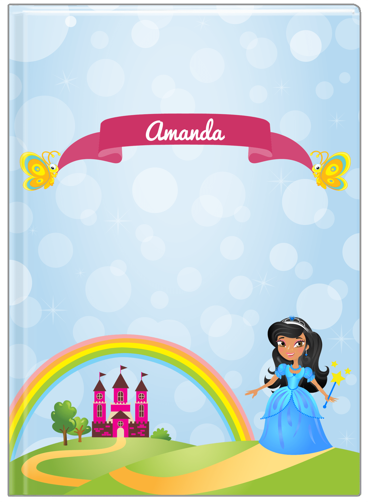 Personalized Princess Journal IV - Blue Background - Black Princess - Front View