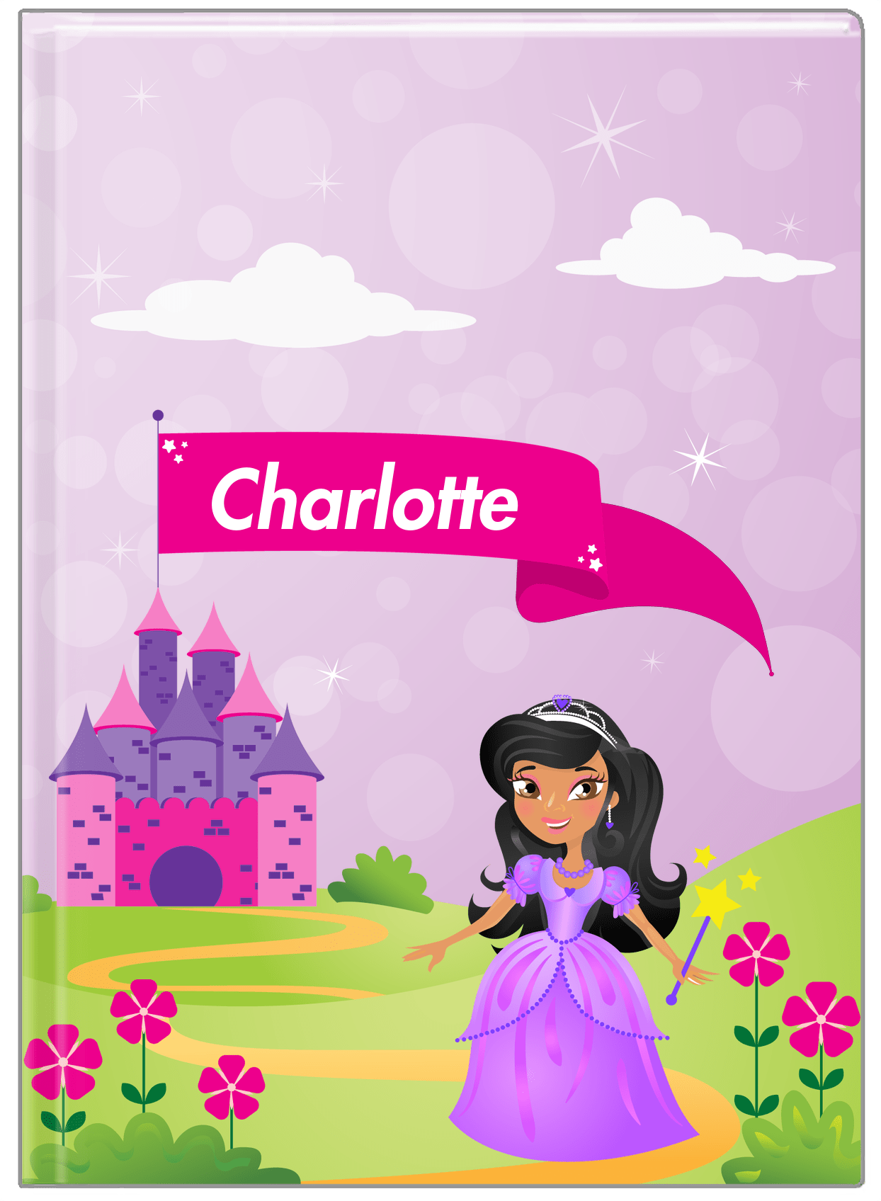 Personalized Princess Journal V - Purple Background - Black Princess - Front View