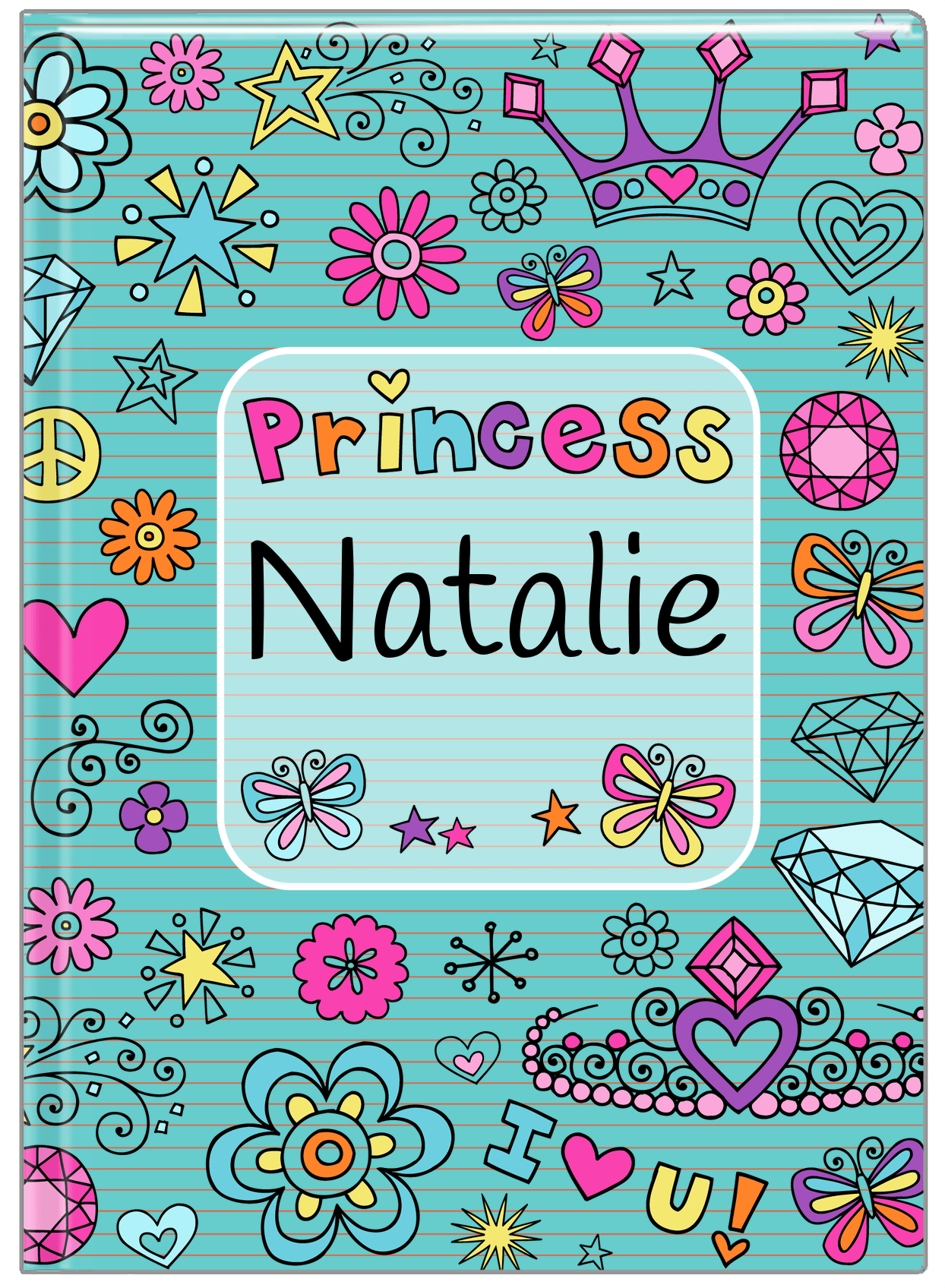 Personalized Princess Journal VI - Teal Background - Front View