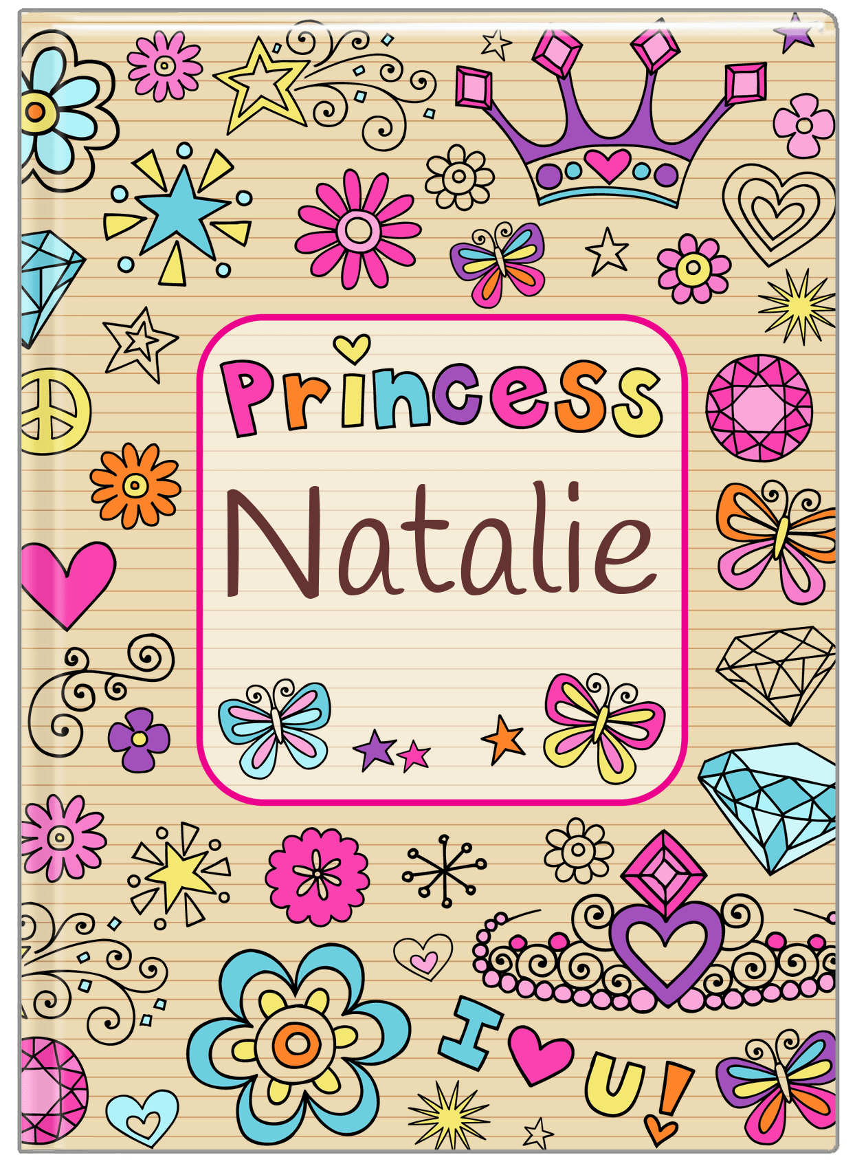 Personalized Princess Journal VI - Brown Background - Front View