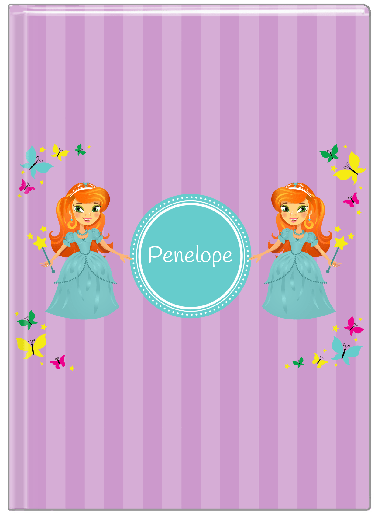 Personalized Princess Journal VII - Purple Background - Redhead Princess - Front View