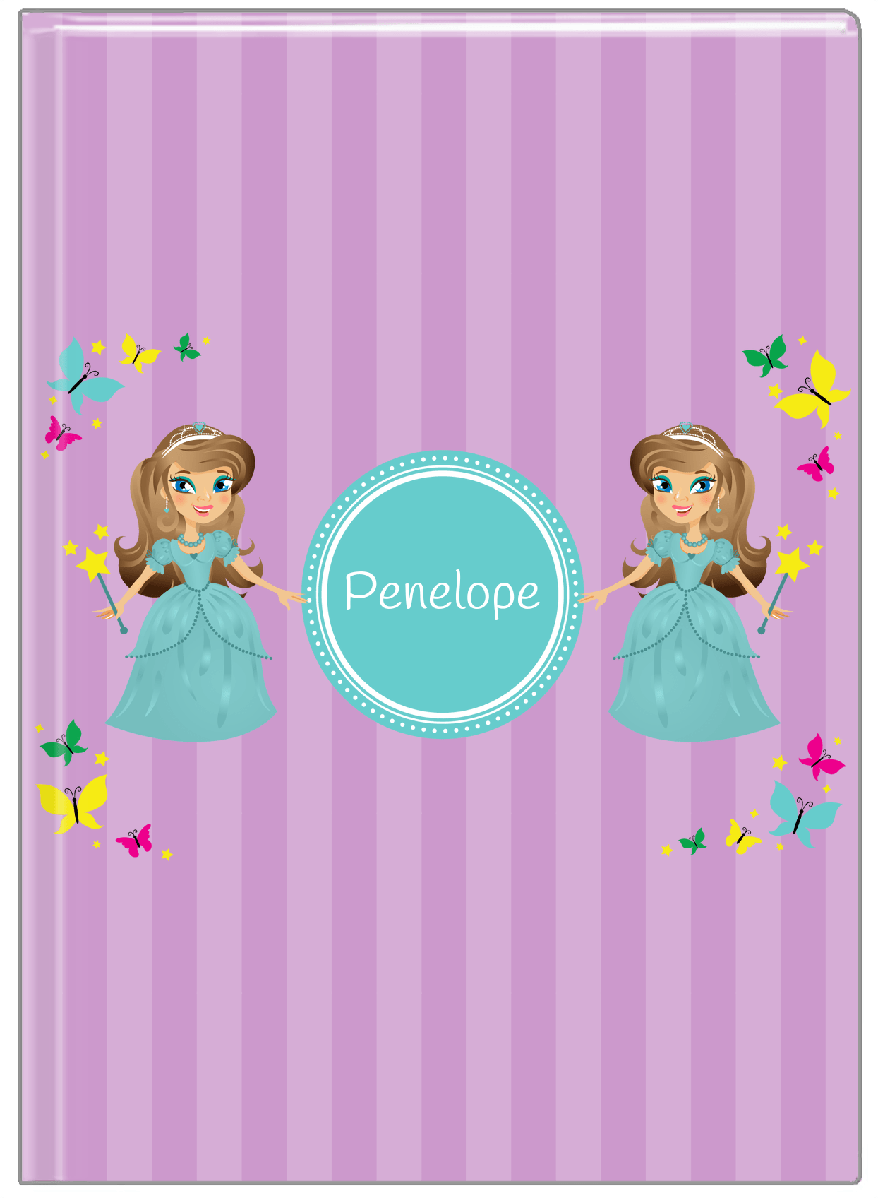 Personalized Princess Journal VII - Purple Background - Brunette Princess - Front View