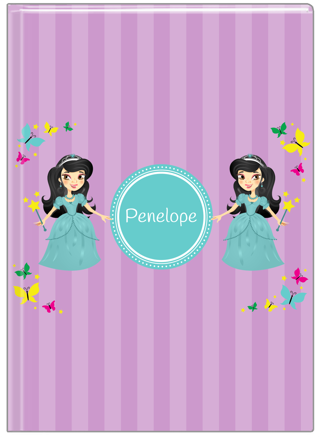 Personalized Princess Journal VII - Purple Background - Black Hair Princess - Front View