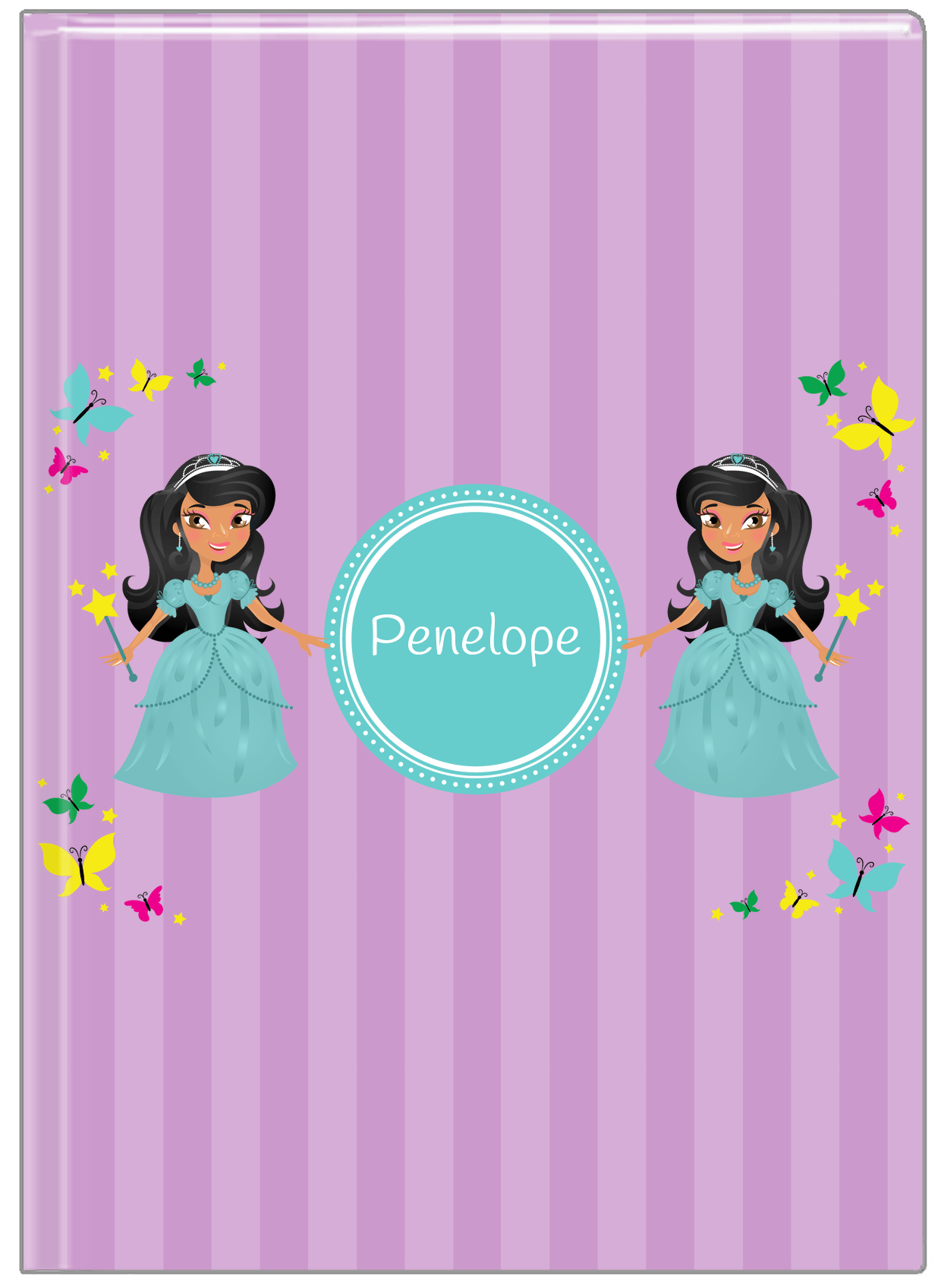 Personalized Princess Journal VII - Purple Background - Black Princess - Front View