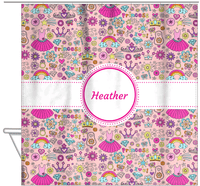 Thumbnail for Personalized Princess Shower Curtain I - Pink Background - Circle Ribbon Nameplate - Hanging View