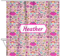 Thumbnail for Personalized Princess Shower Curtain I - Pink Background - Decorative Rectangle Nameplate - Hanging View