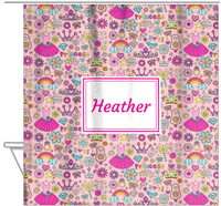 Thumbnail for Personalized Princess Shower Curtain I - Pink Background - Rectangle Nameplate - Hanging View