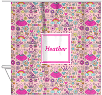 Thumbnail for Personalized Princess Shower Curtain I - Pink Background - Square Nameplate - Hanging View