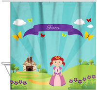 Thumbnail for Personalized Princess Shower Curtain II - Teal Background - Redhead Princess - Hanging View