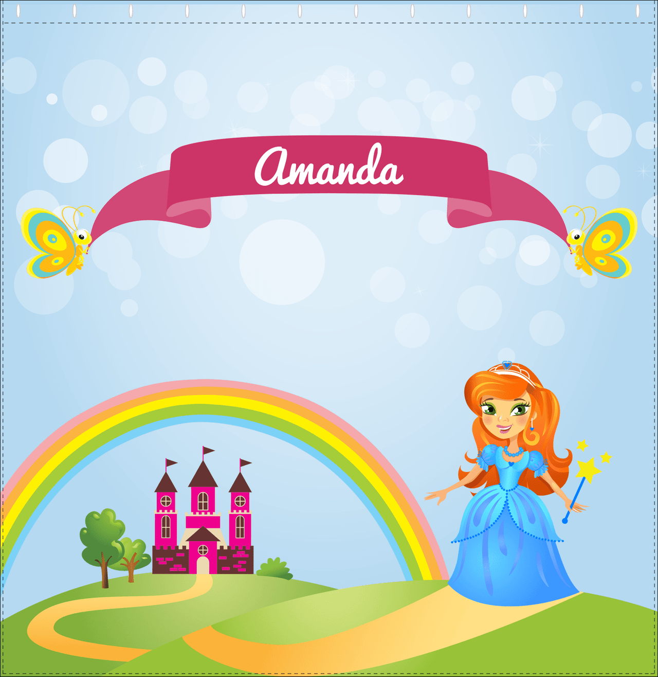 Personalized Princess Shower Curtain IV - Blue Background - Redhead Princess - Decorate View