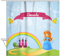 Thumbnail for Personalized Princess Shower Curtain IV - Blue Background - Redhead Princess - Hanging View