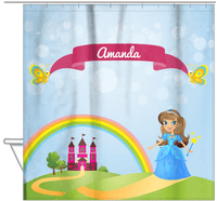 Thumbnail for Personalized Princess Shower Curtain IV - Blue Background - Brunette Princess - Hanging View
