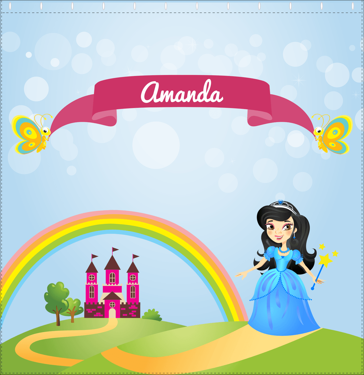 Personalized Princess Shower Curtain IV - Blue Background - Black Hair Princess - Decorate View
