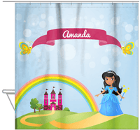 Thumbnail for Personalized Princess Shower Curtain IV - Blue Background - Black Princess - Hanging View