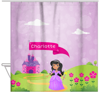 Thumbnail for Personalized Princess Shower Curtain V - Purple Background - Black Princess - Hanging View