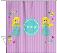 Thumbnail for Personalized Princess Shower Curtain VII - Purple Background - Blonde Princess - Hanging View