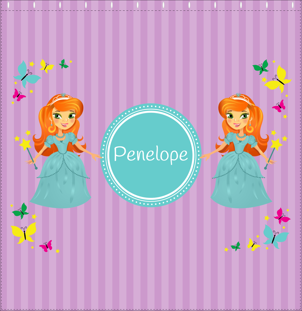 Personalized Princess Shower Curtain VII - Purple Background - Redhead Princess - Decorate View