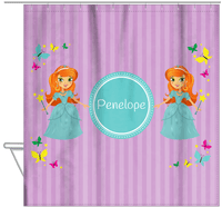 Thumbnail for Personalized Princess Shower Curtain VII - Purple Background - Redhead Princess - Hanging View