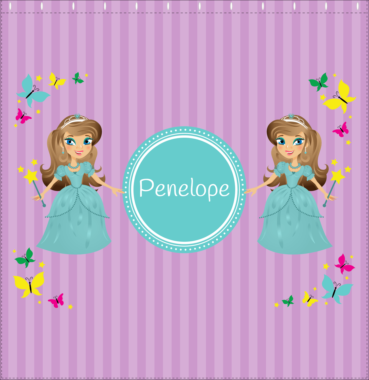 Personalized Princess Shower Curtain VII - Purple Background - Brunette Princess - Decorate View