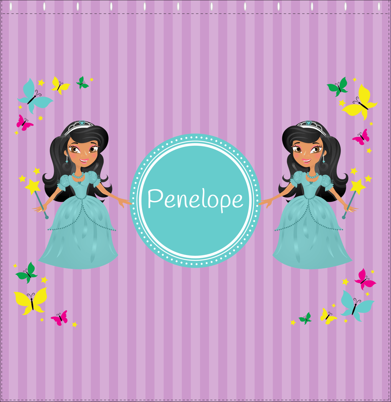 Personalized Princess Shower Curtain VII - Purple Background - Black Princess - Decorate View