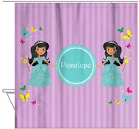 Thumbnail for Personalized Princess Shower Curtain VII - Purple Background - Black Princess - Hanging View