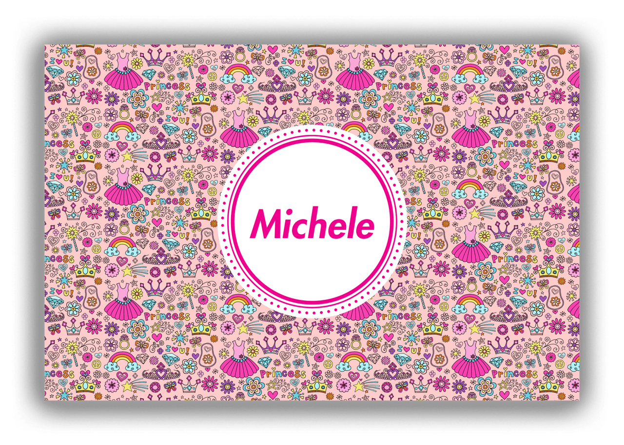 Personalized Princess Canvas Wrap & Photo Print I - Pink Background - Circle Nameplate - Front View