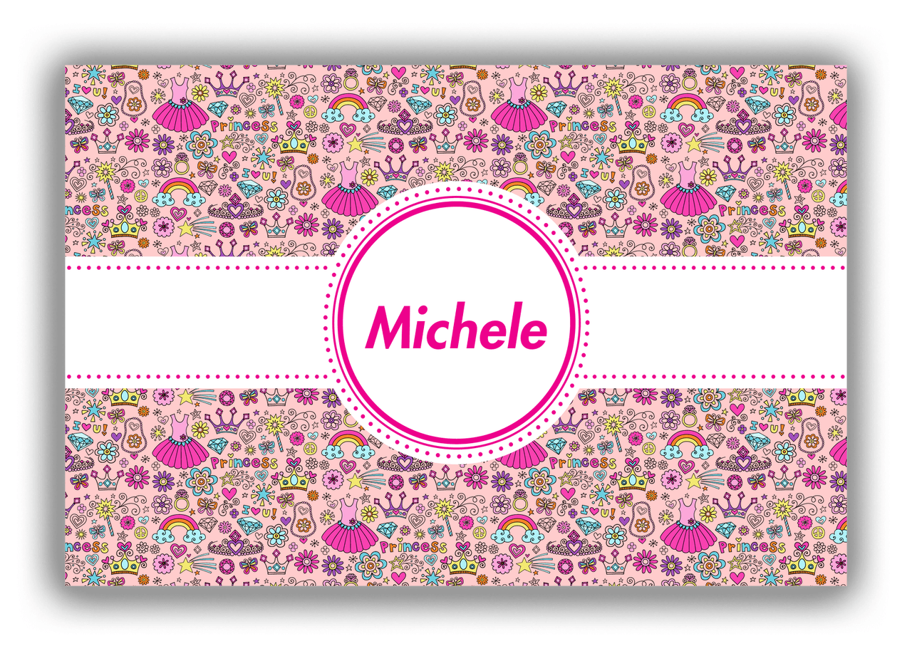 Personalized Princess Canvas Wrap & Photo Print I - Pink Background - Circle Ribbon Nameplate - Front View