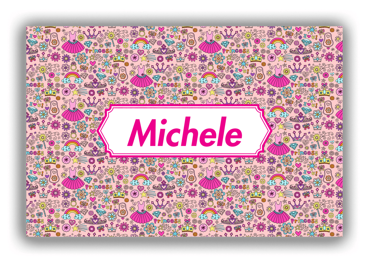 Personalized Princess Canvas Wrap & Photo Print I - Pink Background - Decorative Rectangle Nameplate - Front View