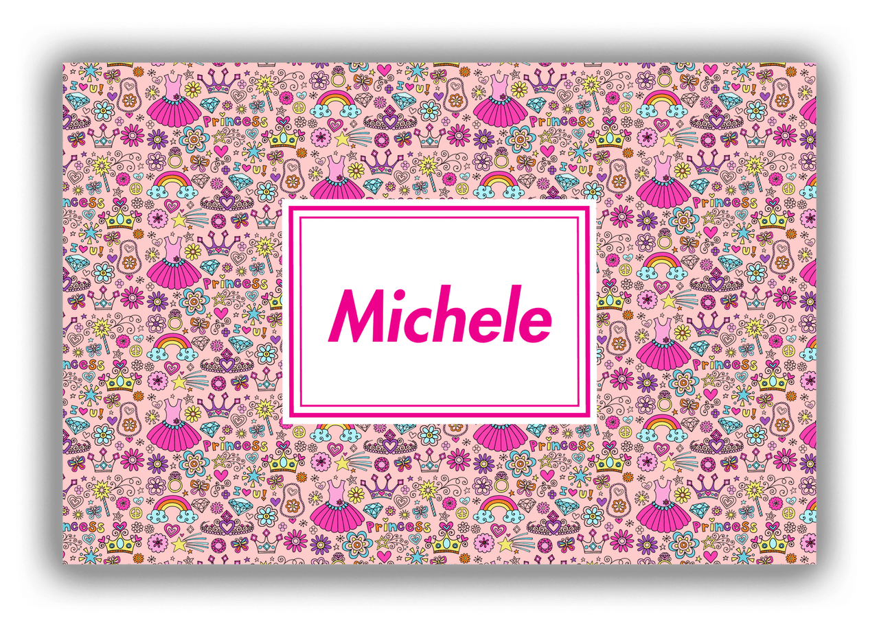 Personalized Princess Canvas Wrap & Photo Print I - Pink Background - Rectangle Nameplate - Front View