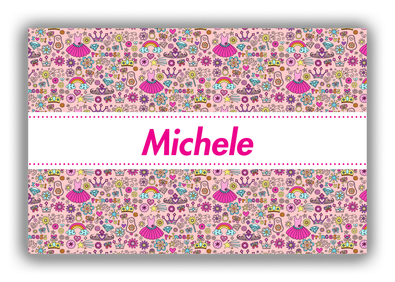 Personalized Princess Canvas Wrap & Photo Print I - Pink Background - Ribbon Nameplate - Front View
