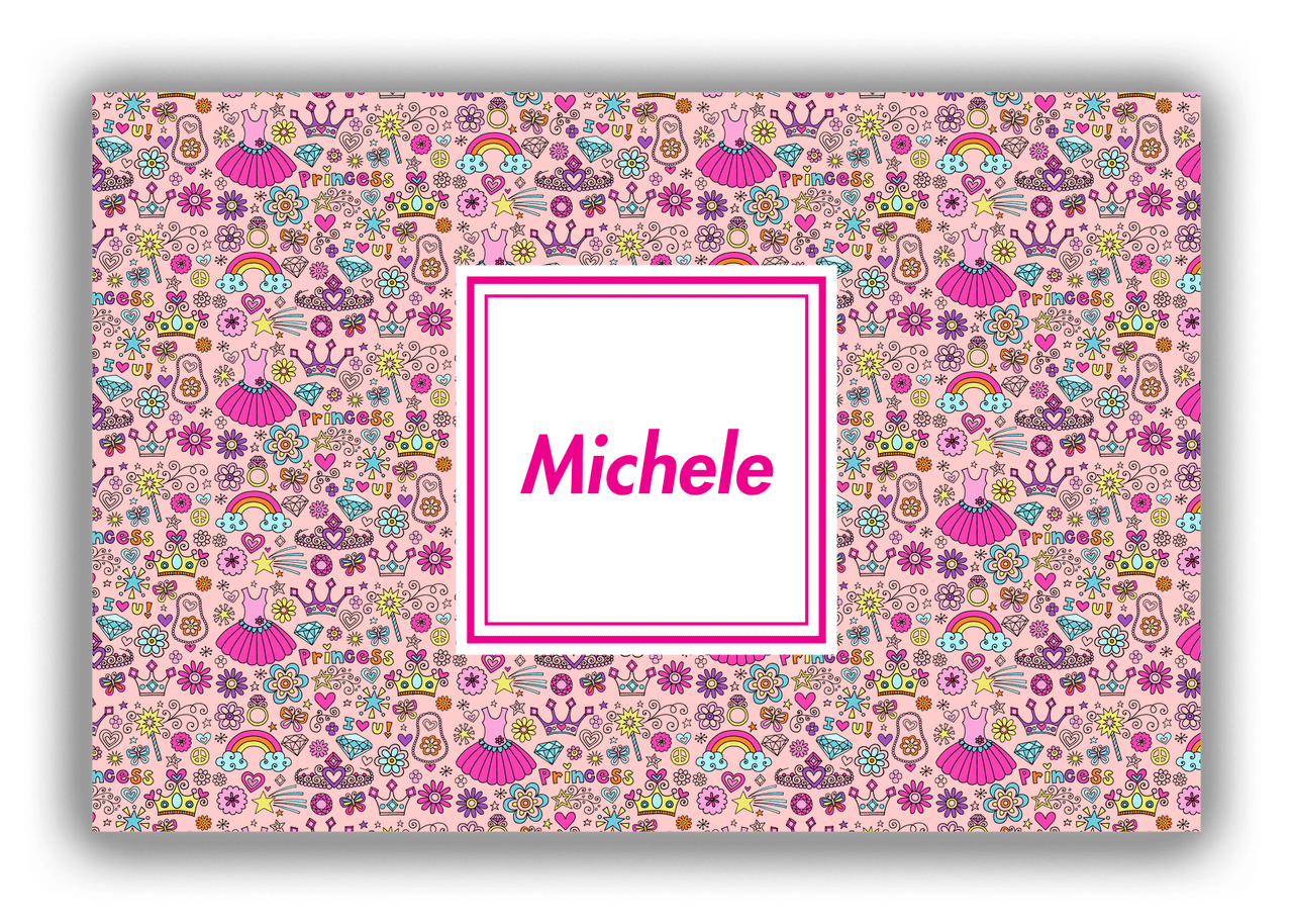 Personalized Princess Canvas Wrap & Photo Print I - Pink Background - Square Nameplate - Front View