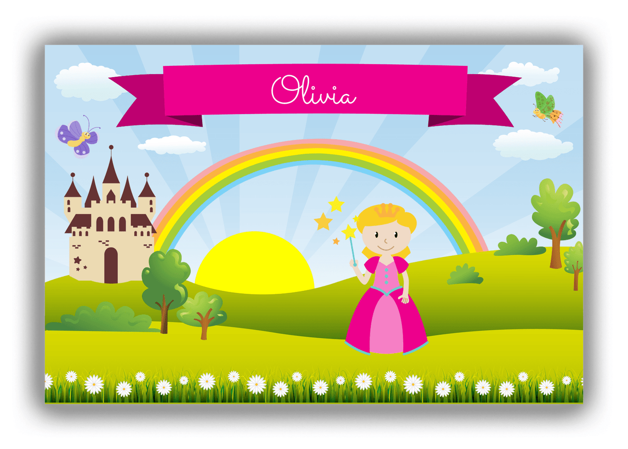 Personalized Princess Canvas Wrap & Photo Print III - Blue Background - Blonde Princess - Front View