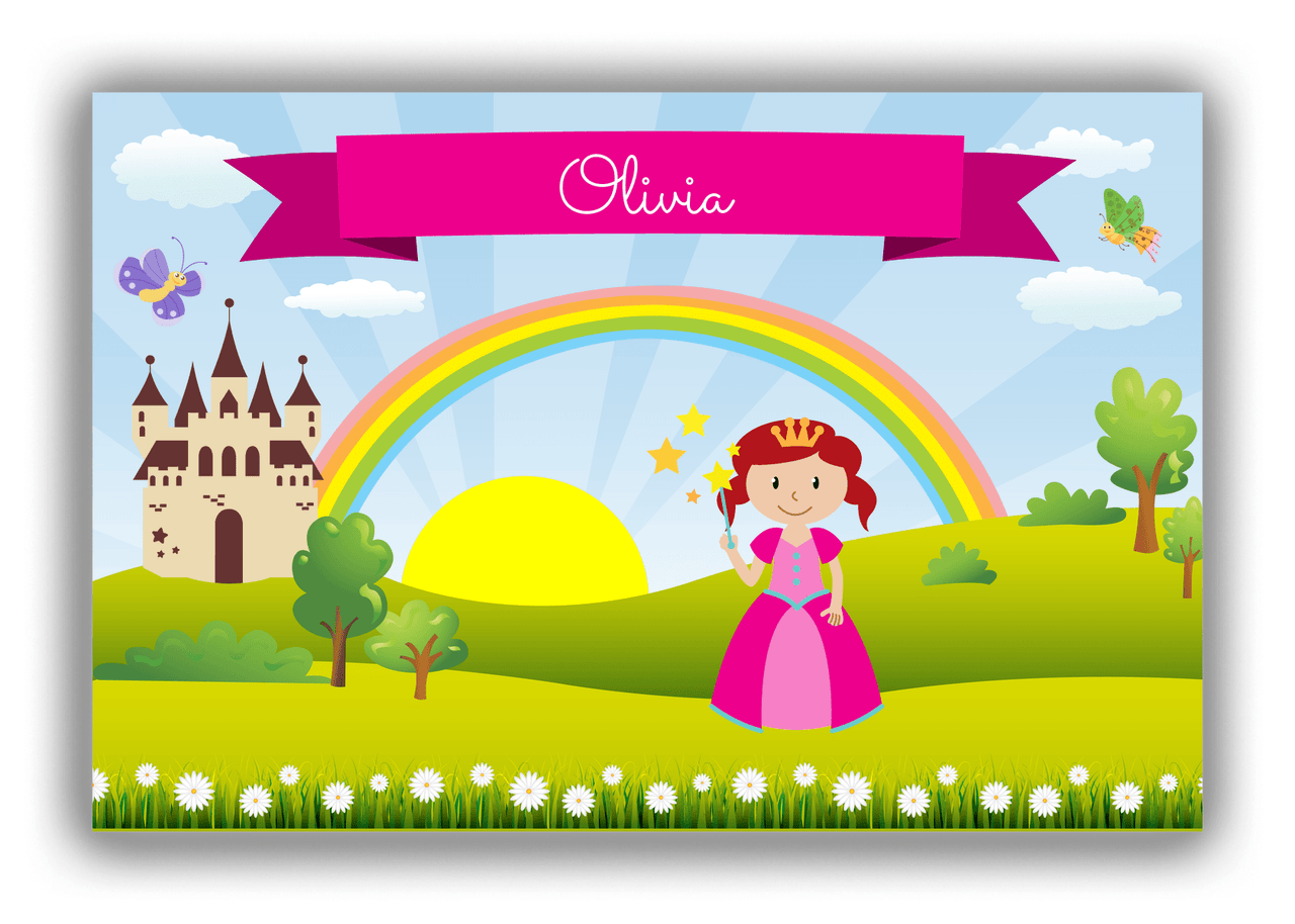 Personalized Princess Canvas Wrap & Photo Print III - Blue Background - Redhead Princess - Front View
