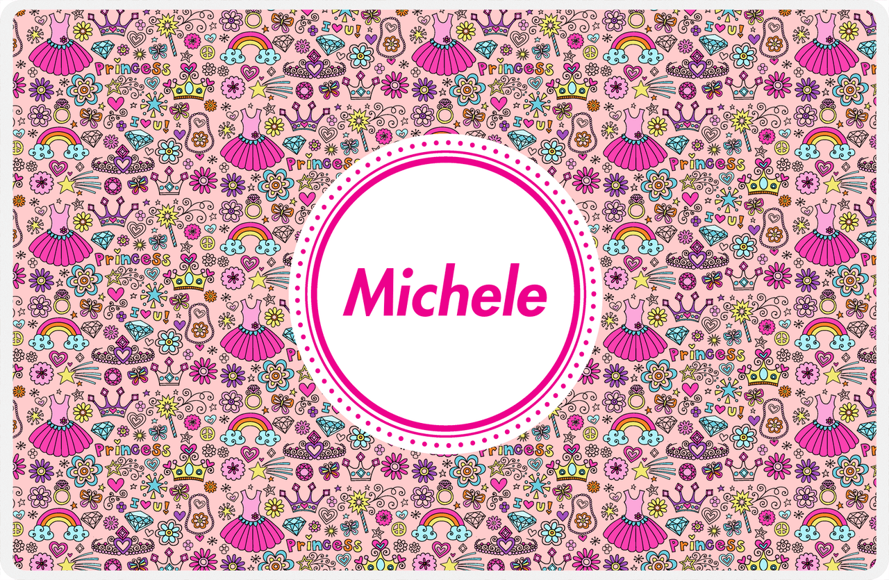Personalized Princess Placemat I - Pink Background - Circle Nameplate -  View