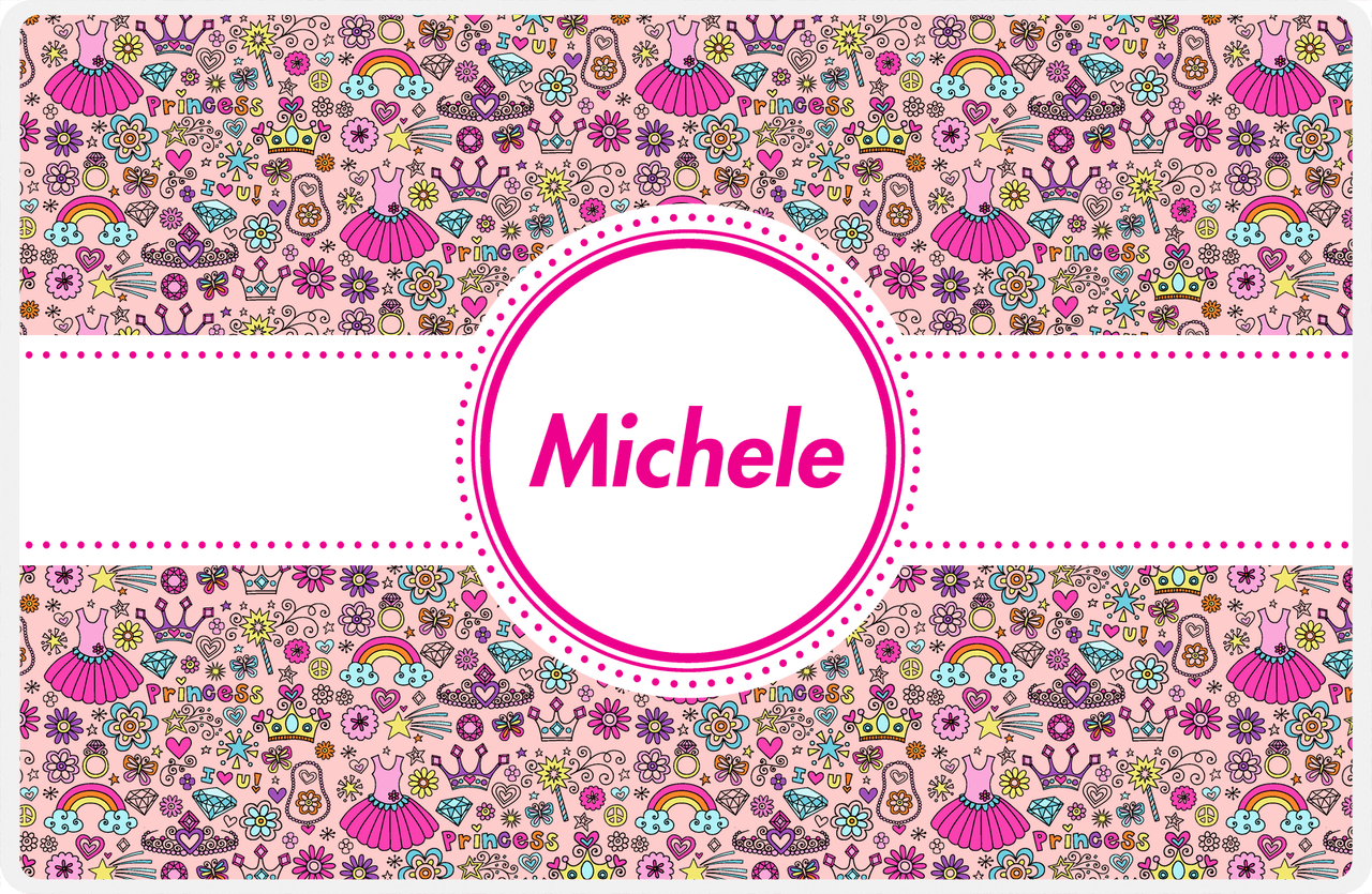 Personalized Princess Placemat I - Pink Background - Circle Ribbon Nameplate -  View