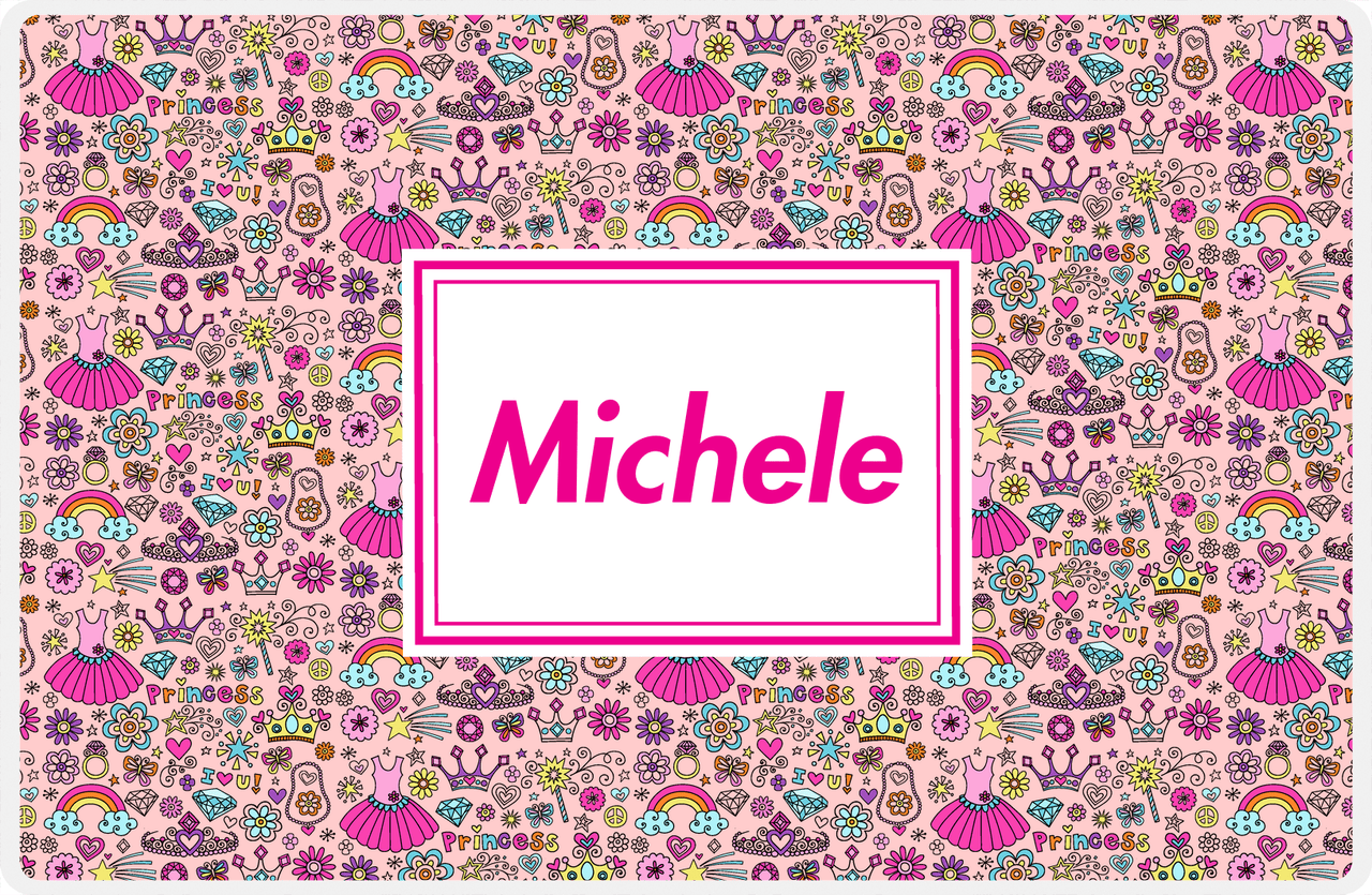 Personalized Princess Placemat I - Pink Background - Rectangle Nameplate -  View
