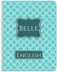 Thumbnail for Personalized Quatrefoil Notebook - Teal and White - Fancy Nameplate - Front View