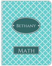 Thumbnail for Personalized Quatrefoil Notebook - Teal and White - Oval Nameplate - Front View
