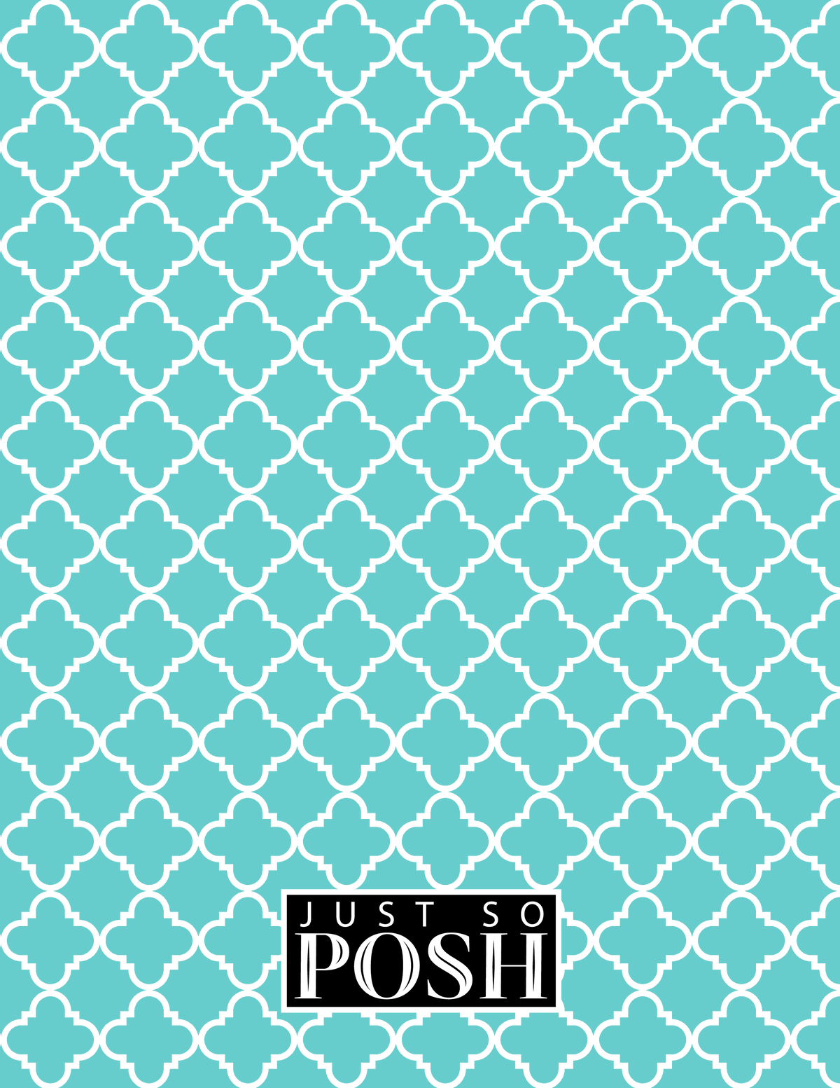 Personalized Quatrefoil Notebook - Teal and White - Rectangle Nameplate - Back View