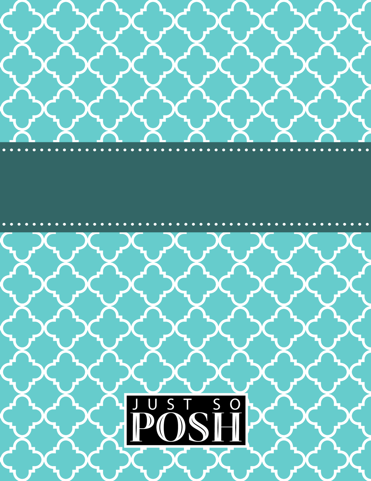 Personalized Quatrefoil Notebook - Teal and White - Ribbon Nameplate - Back View