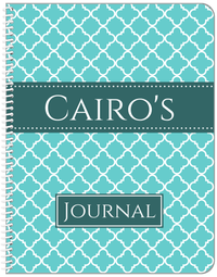 Thumbnail for Personalized Quatrefoil Notebook - Teal and White - Ribbon Nameplate - Front View