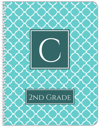 Thumbnail for Personalized Quatrefoil Notebook - Teal and White - Square Nameplate - Front View