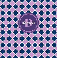 Thumbnail for Personalized Quatrefoil Shower Curtain - Lilac and Navy - Circle Nameplate - Decorate View