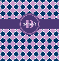 Thumbnail for Personalized Quatrefoil Shower Curtain - Lilac and Navy - Circle Ribbon Nameplate - Decorate View