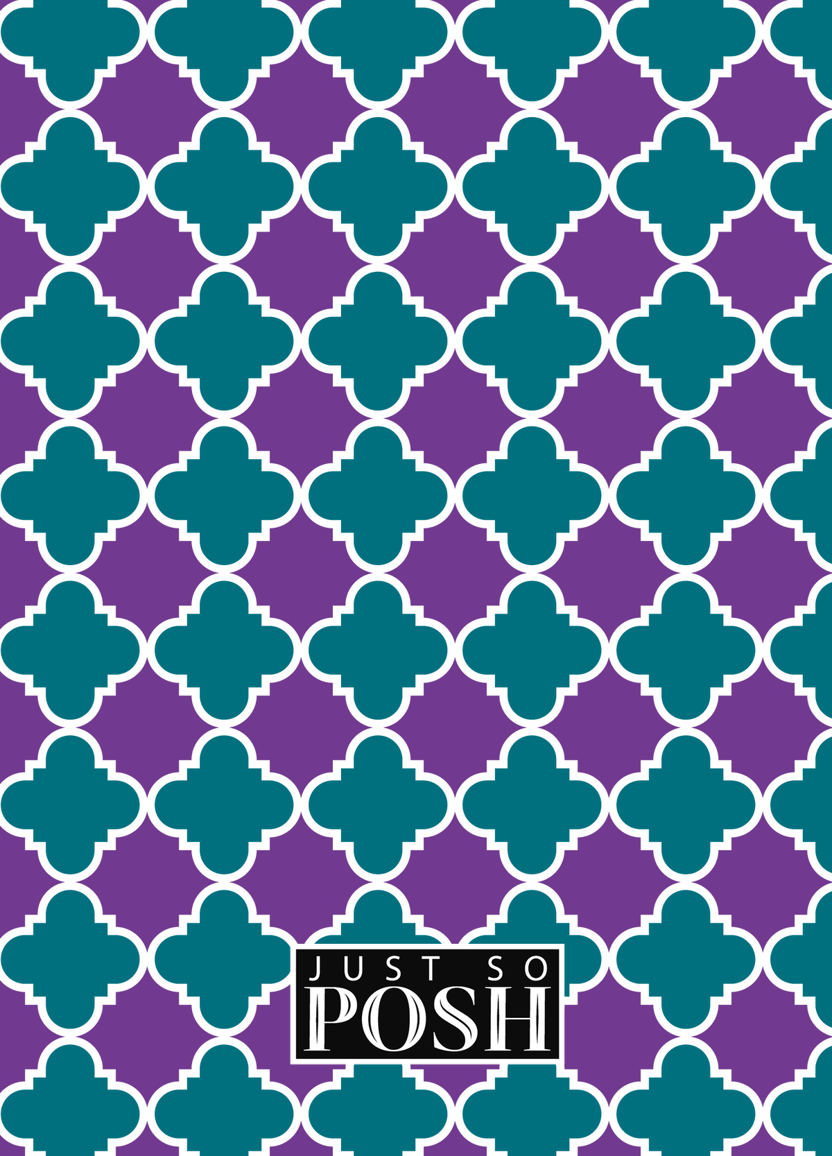 Personalized Quatrefoil Journal - Purple and Teal - Decorative Rectangle Nameplate - Back View