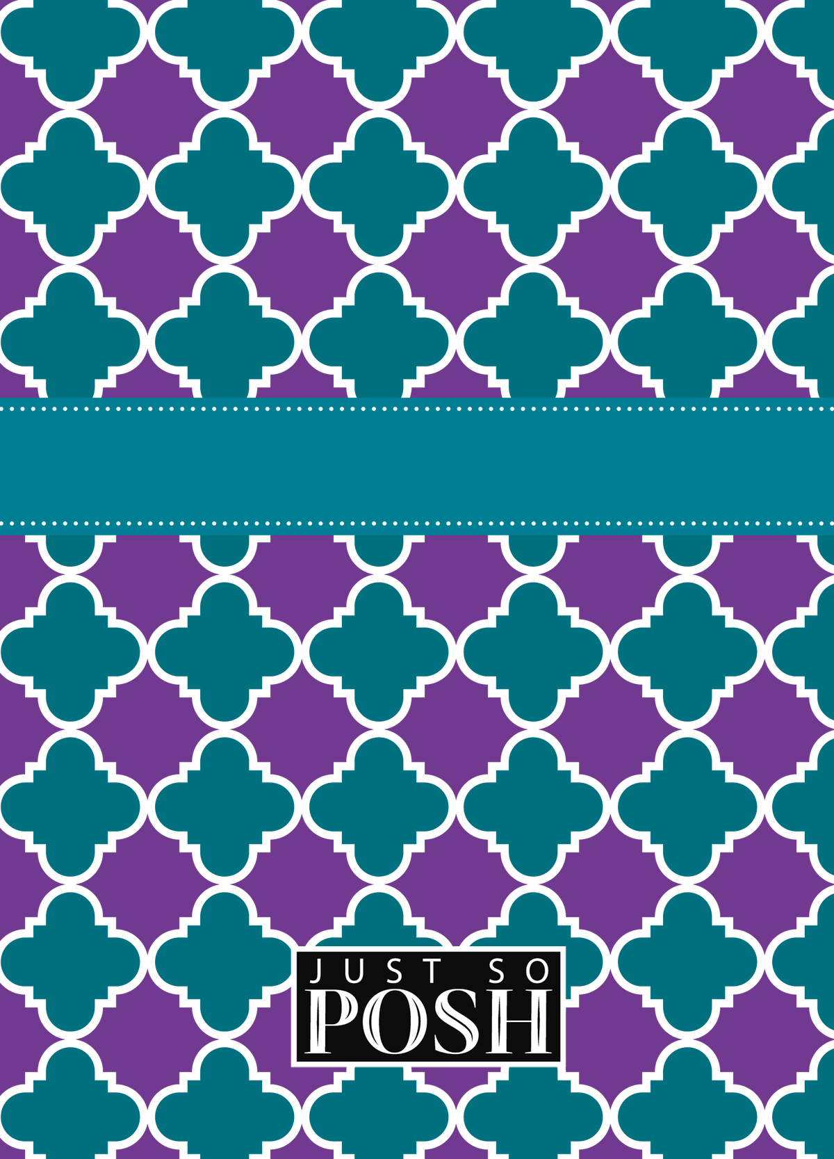 Personalized Quatrefoil Journal - Purple and Teal - Ribbon Nameplate - Back View