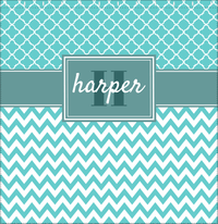 Thumbnail for Personalized Quatrefoil and Chevron I Shower Curtain - Teal and White - Rectangle Nameplate - Decorate View