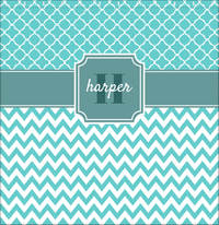 Thumbnail for Personalized Quatrefoil and Chevron I Shower Curtain - Teal and White - Stamp Nameplate - Decorate View