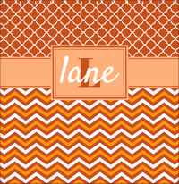 Thumbnail for Personalized Quatrefoil and Chevron II Shower Curtain - Orange and White - Rectangle Nameplate - Decorate View