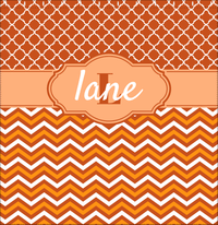 Thumbnail for Personalized Quatrefoil and Chevron II Shower Curtain - Orange and White - Fancy Nameplate - Decorate View